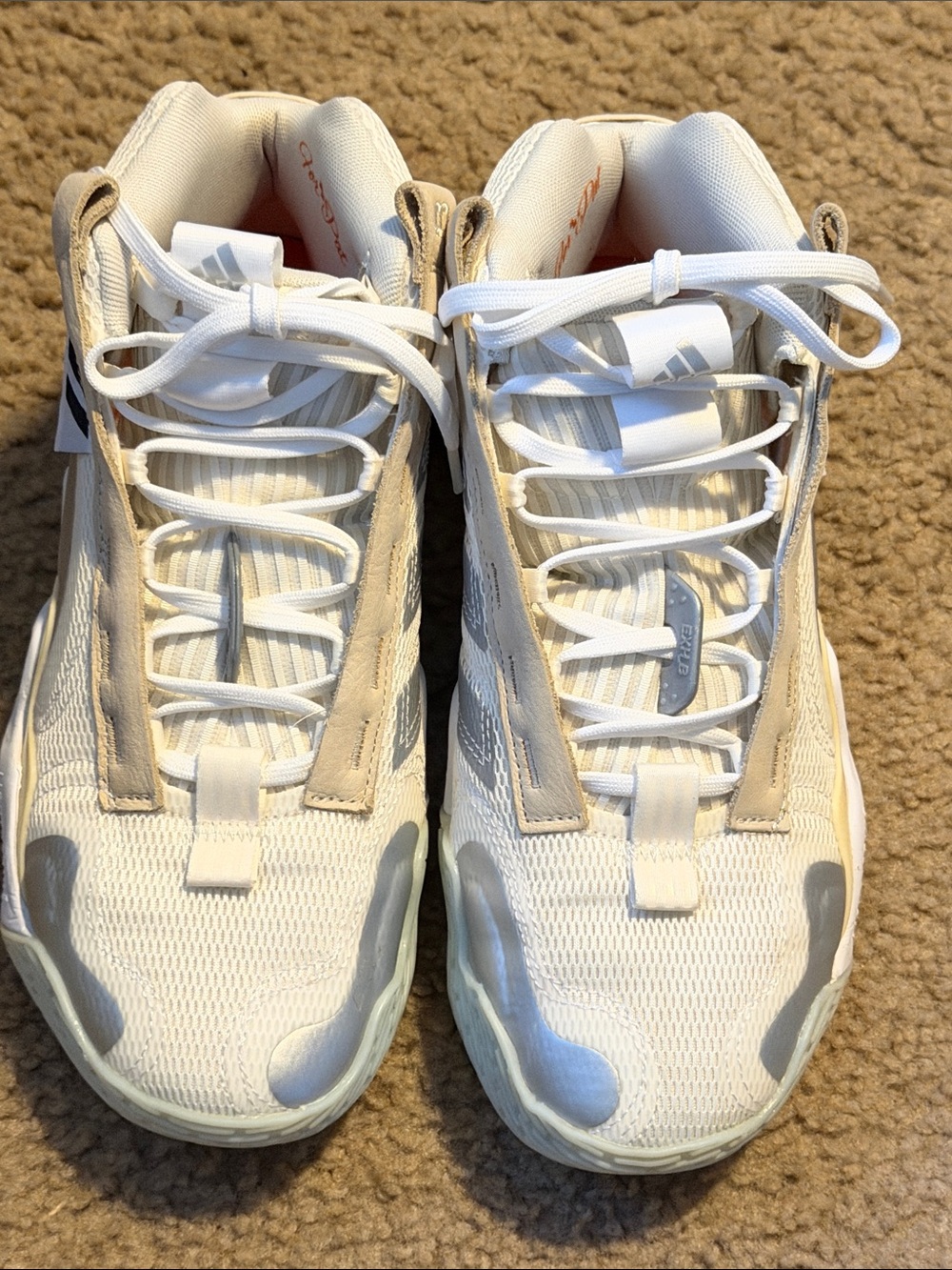 adidas White Cream Wave-Trim Athletic Sneakers